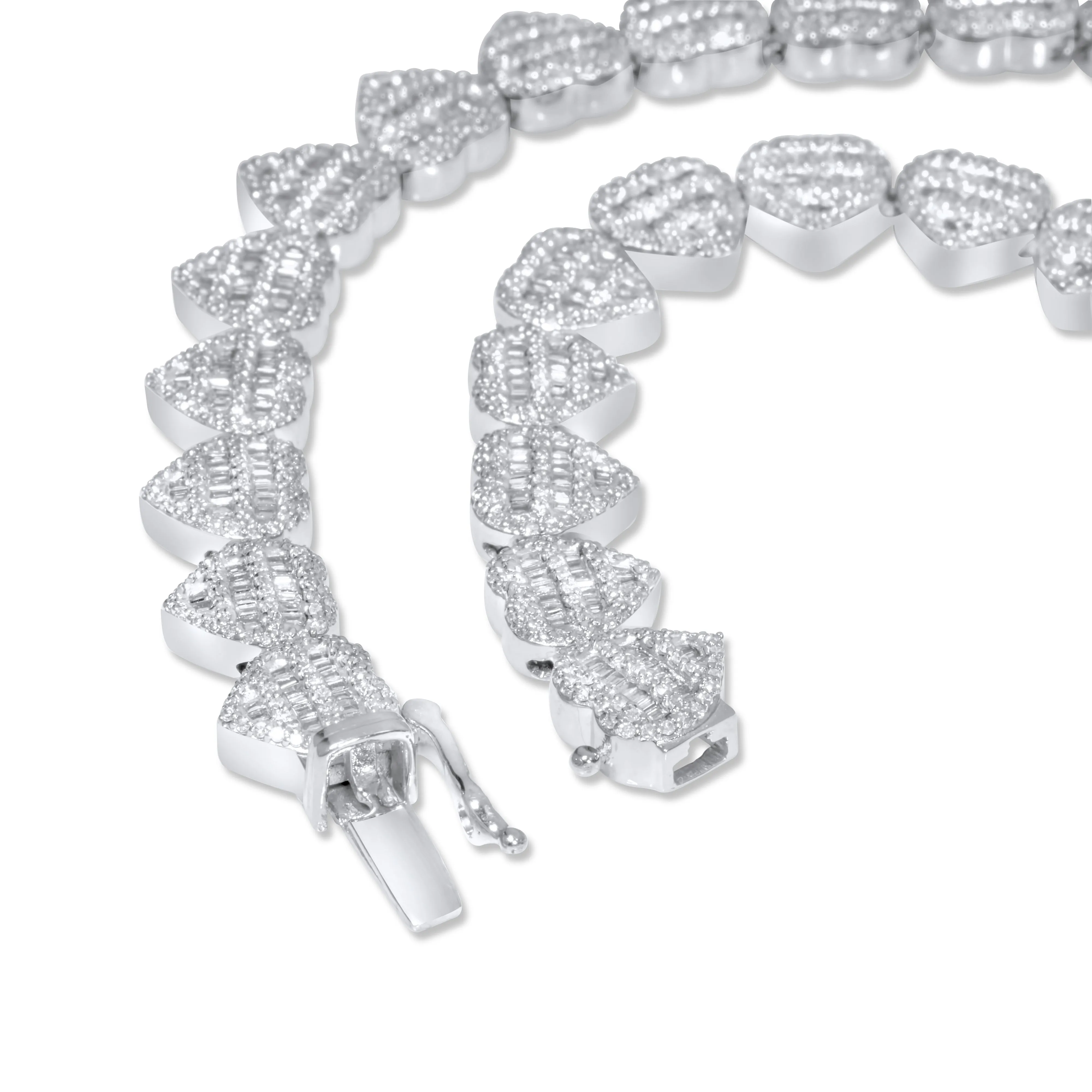10k White Gold Round and Baguette Diamond Heart Necklace 7.70 ctw