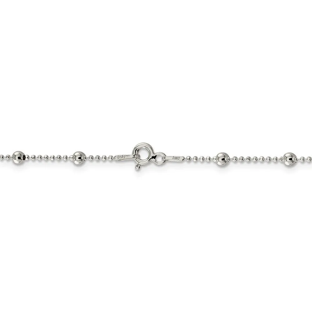 1.15mm, Sterling Silver Diamond Cut Fancy Beaded Chain Necklace