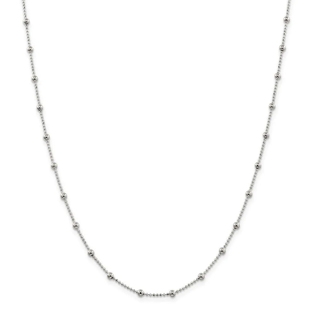 1.15mm, Sterling Silver Diamond Cut Fancy Beaded Chain Necklace