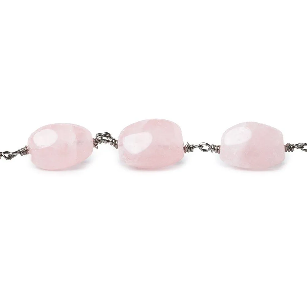 11x9-17x11mm Rose Quartz prism plain oval Black Gold Chain - 7ft lot
