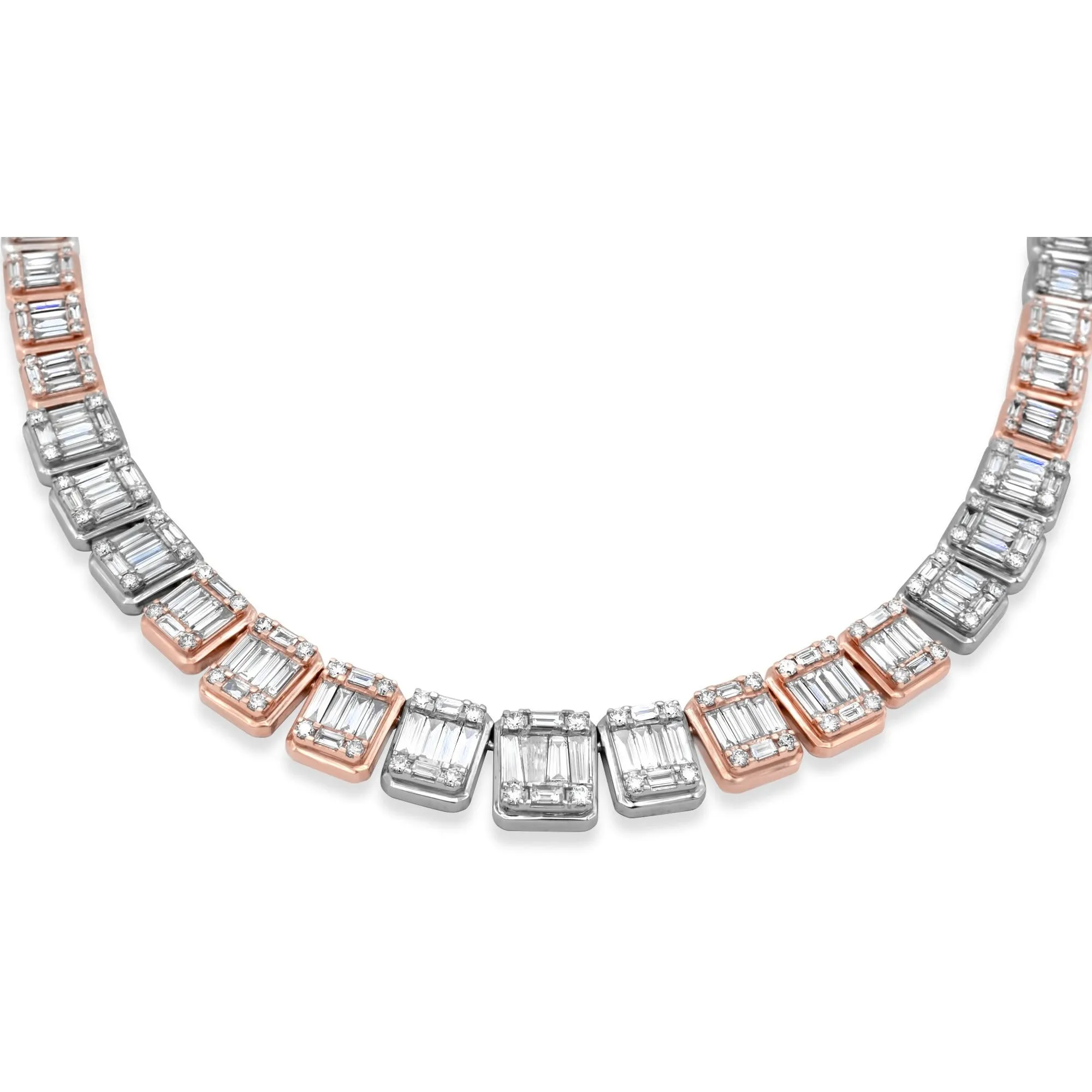 14k Solid Rose and White Gold Baguette Diamond Chain 15.47 ctw