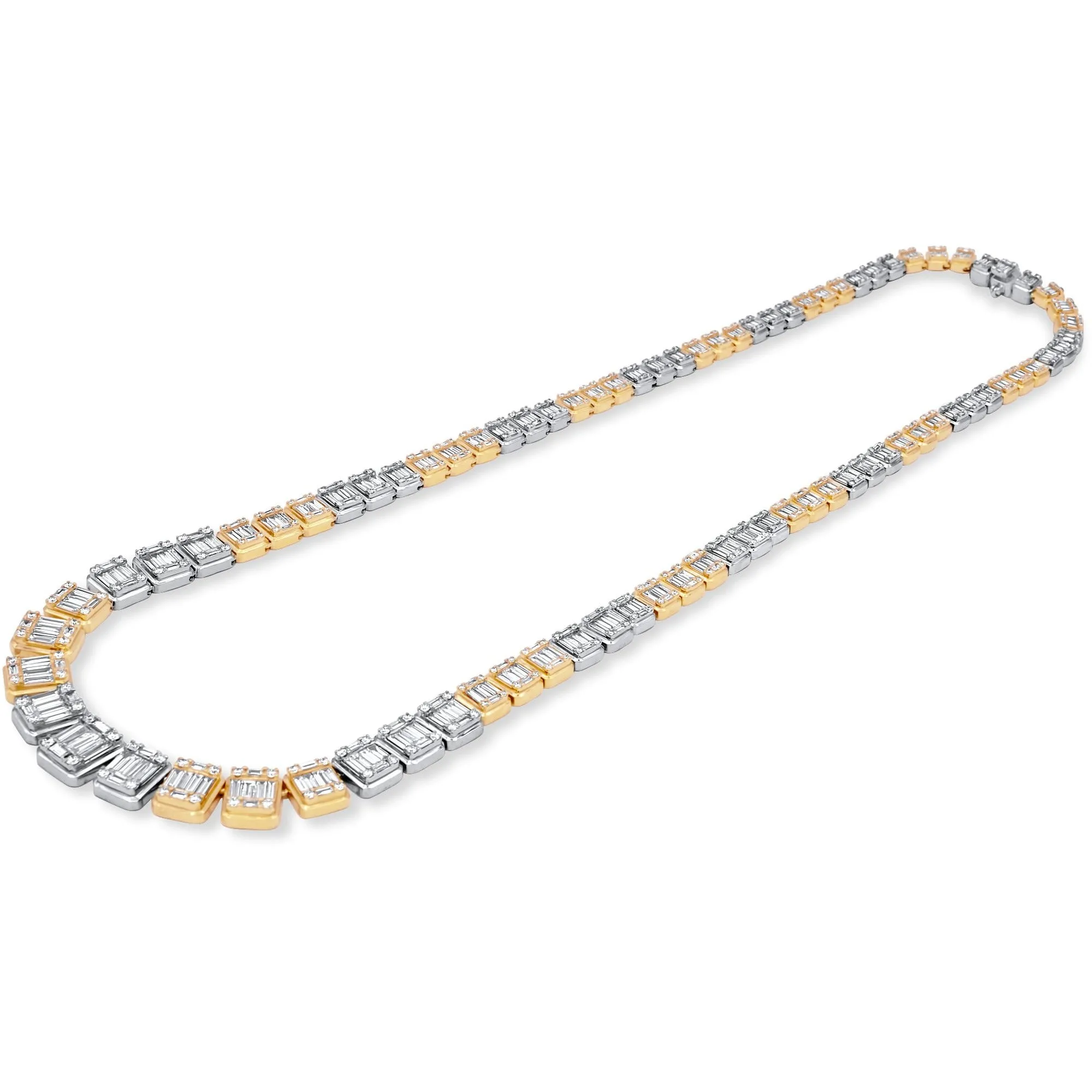 14k Solid Yellow and White Gold Baguette Diamond Chain 16.47 ctw