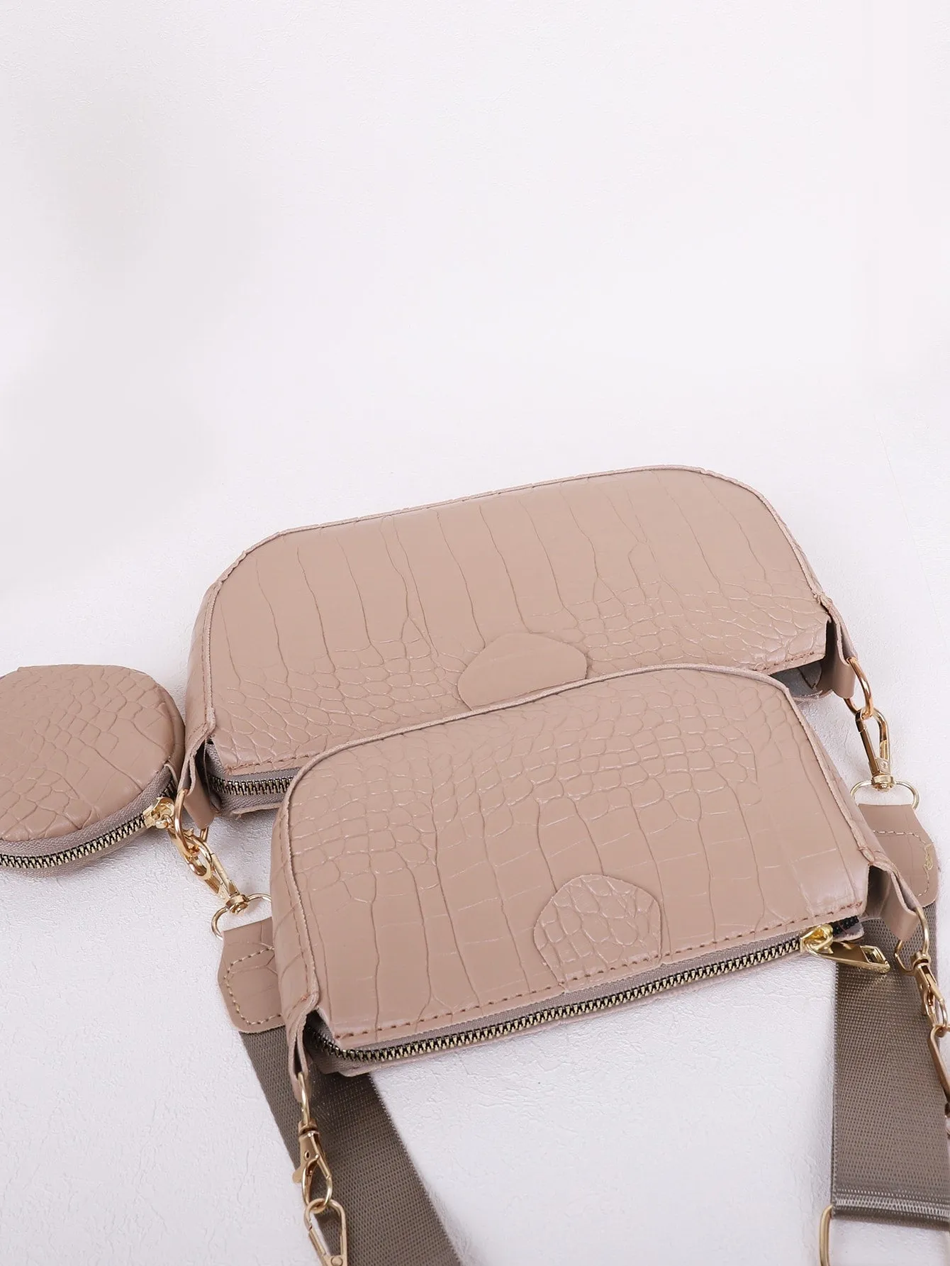 3pcs Croc Embossed Crossbody Bag Set