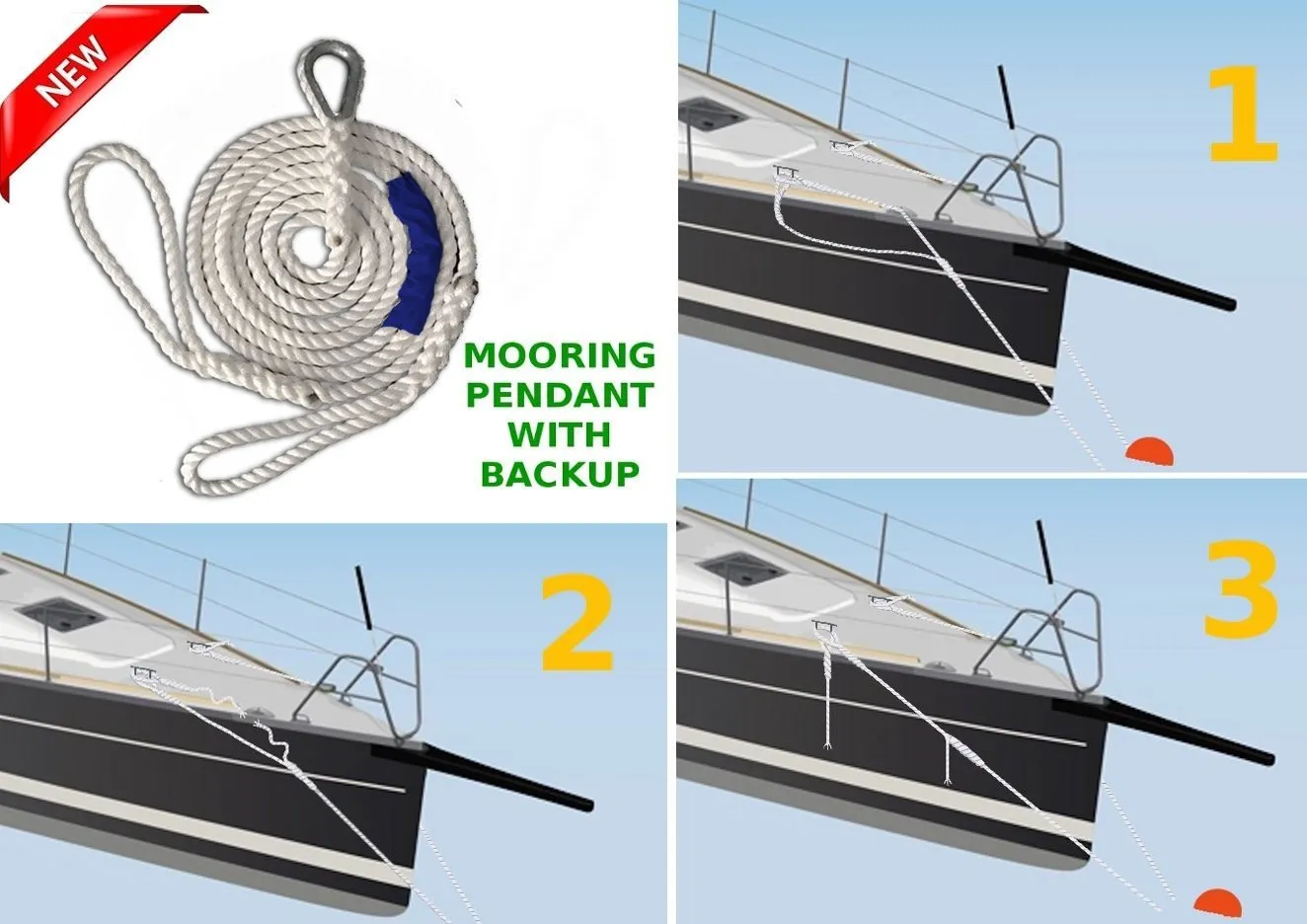 5/8 x 10 DriftProof Mooring Pendant with Backup Line. 3 Strand 100% Nylon rope with Thimble.  Made in USA  *****LAUNCH OFFER*****