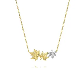925 Silver Three Maple Leaf CZ Diamond Pendant Necklace