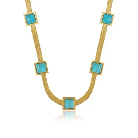 Aqua Stone Snake Chain Necklace - Gold