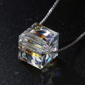 Aurora Borealis Crystal Cube Necklace Made with Swarovski Crystal
