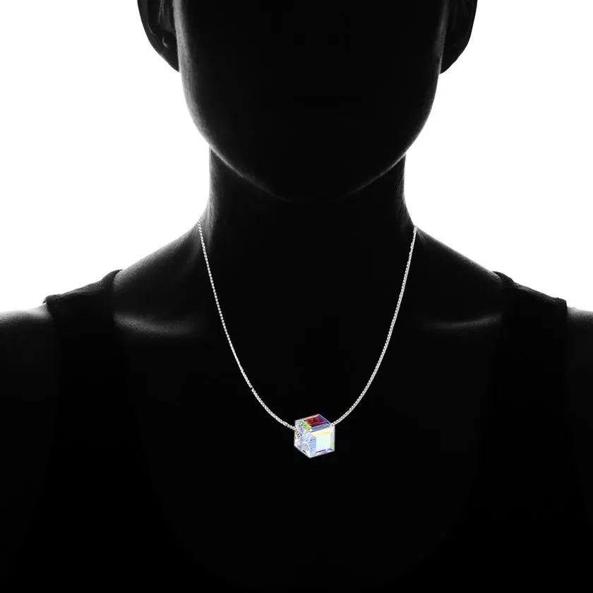 Aurora Borealis Crystal Cube Necklace Made with Swarovski Crystal