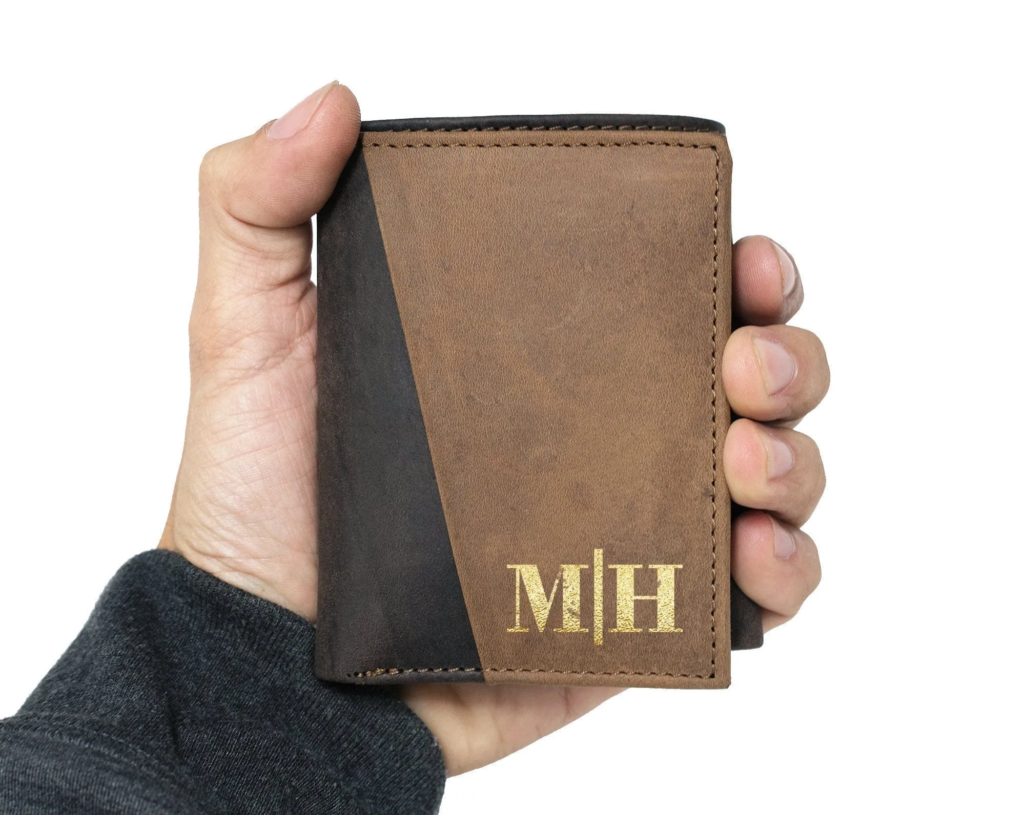Bifold Monogrammed Personalized Leather Mens Wallet RFID Blocking Boyfriend Birthday Gift 1 Year Anniversary Gifts for Him Travel for Women
