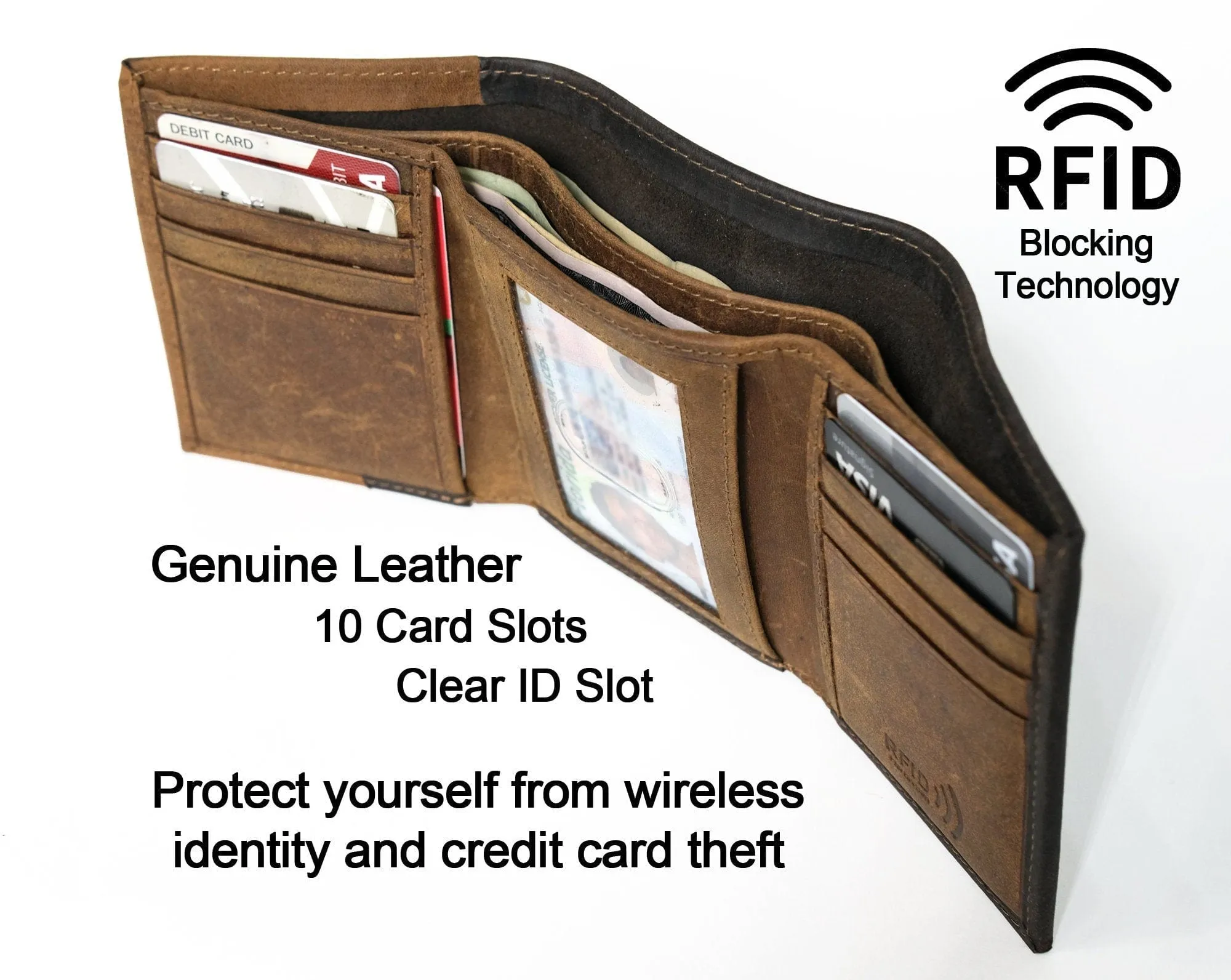 Bifold Monogrammed Personalized Leather Mens Wallet RFID Blocking Boyfriend Birthday Gift 1 Year Anniversary Gifts for Him Travel for Women