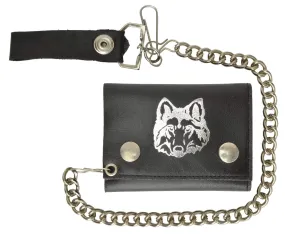 Biker Chain Trifold Genuine Leather Wallet Wolf Imprint 946-23 (C)