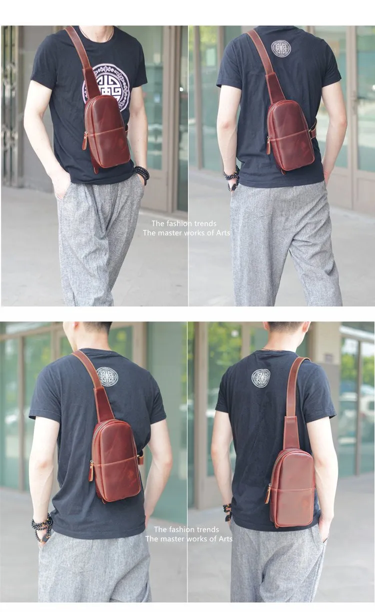 Brown Cool Leather Mens Sling Bag Chest Bag Brown Sling Pack For Men