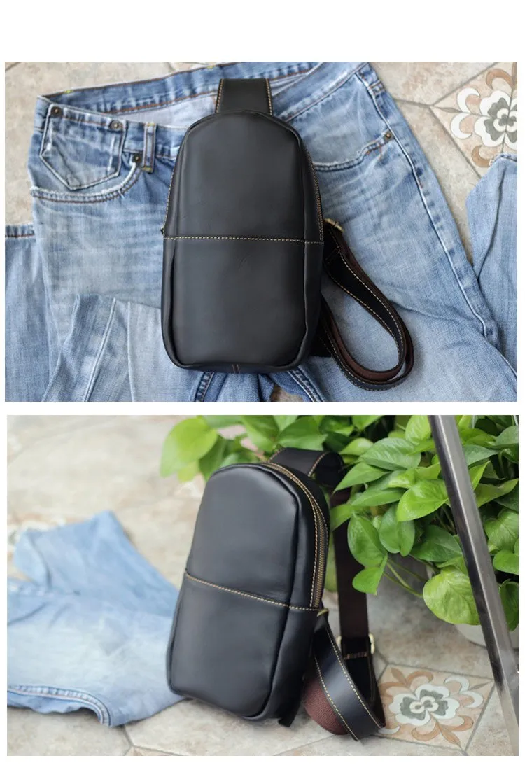 Brown Cool Leather Mens Sling Bag Chest Bag Brown Sling Pack For Men