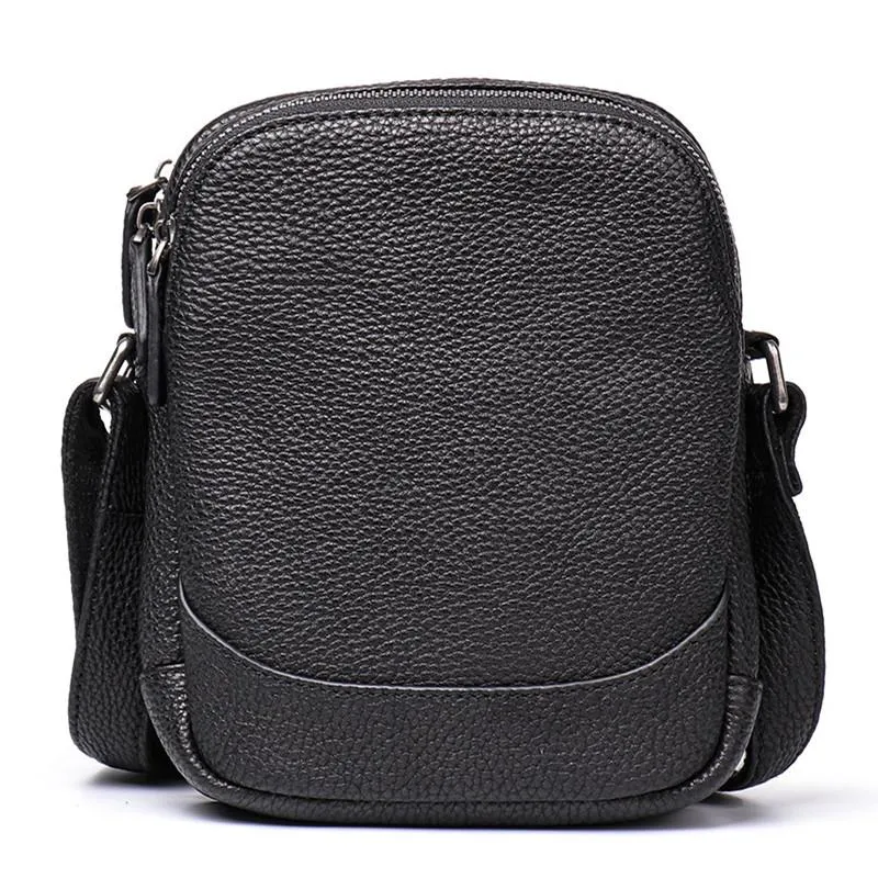 Casual Black Leather Mens Small Shoulder Bag Small Side Bag Messenger Bag For Men