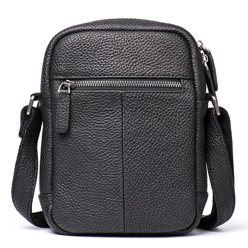 Casual Black Leather Mens Small Shoulder Bag Small Side Bag Messenger Bag For Men