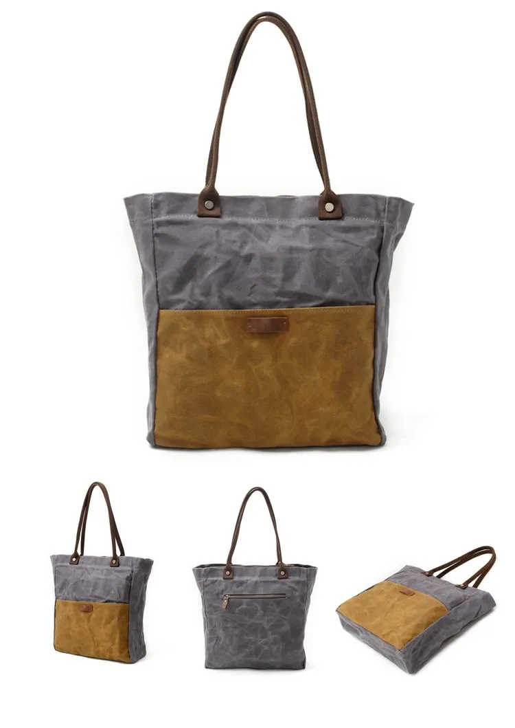 Casual Canvas Leather Black Ladies Mens Shopping Bag Tote Bag Shoulder Bag Tote Purse For Women