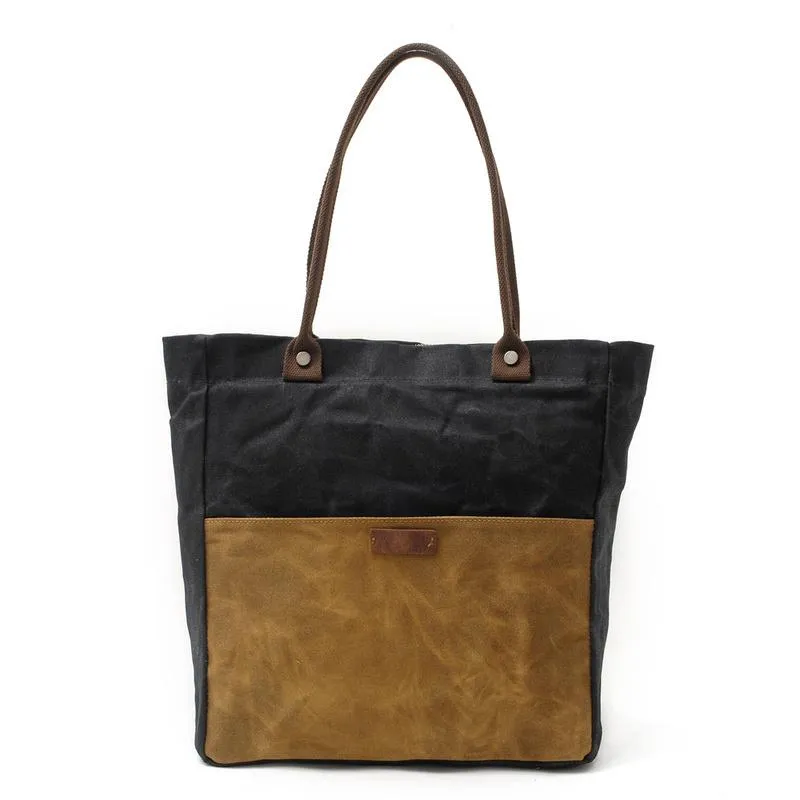 Casual Canvas Leather Black Ladies Mens Shopping Bag Tote Bag Shoulder Bag Tote Purse For Women