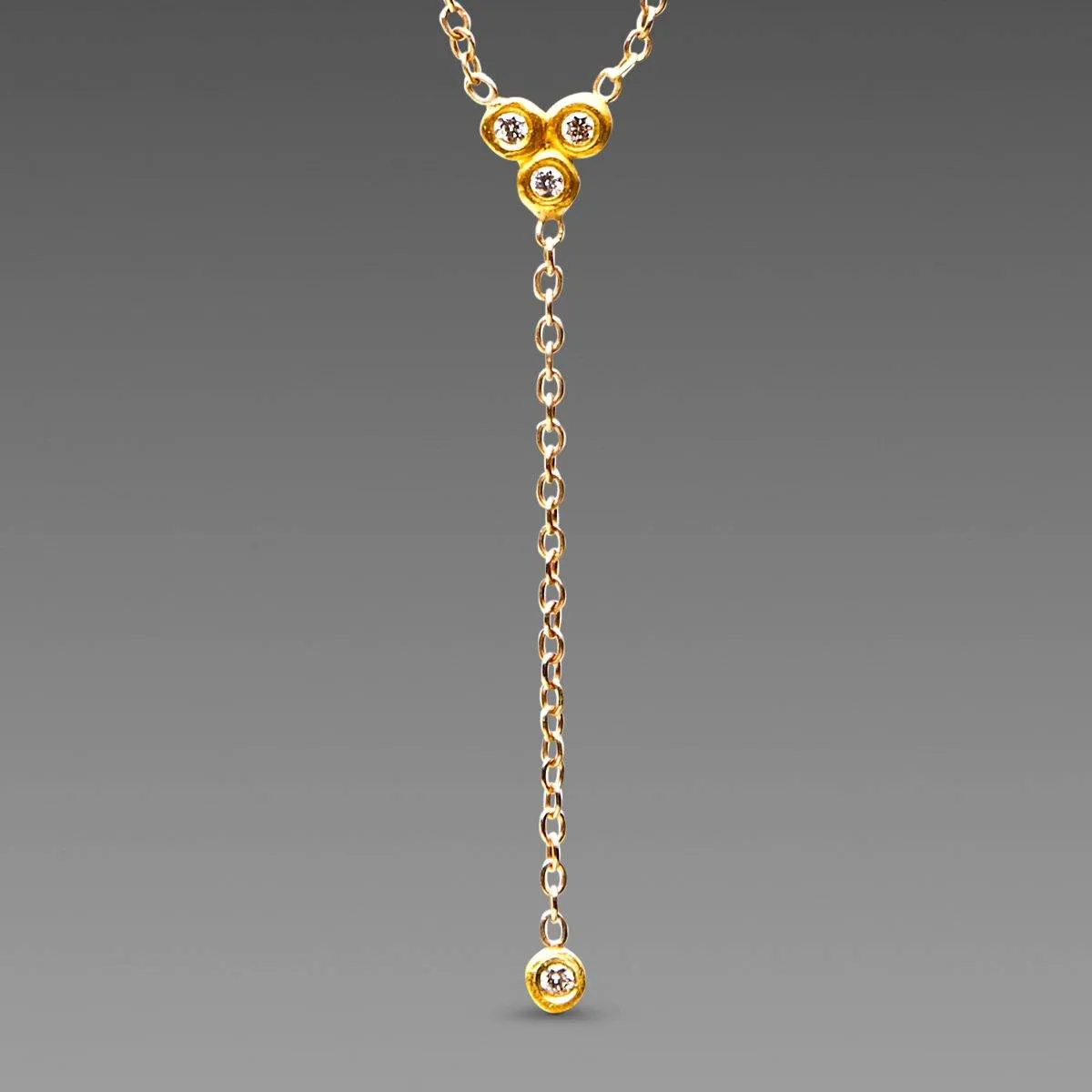 Delicate Diamond Trio Necklace with Diamond Drop