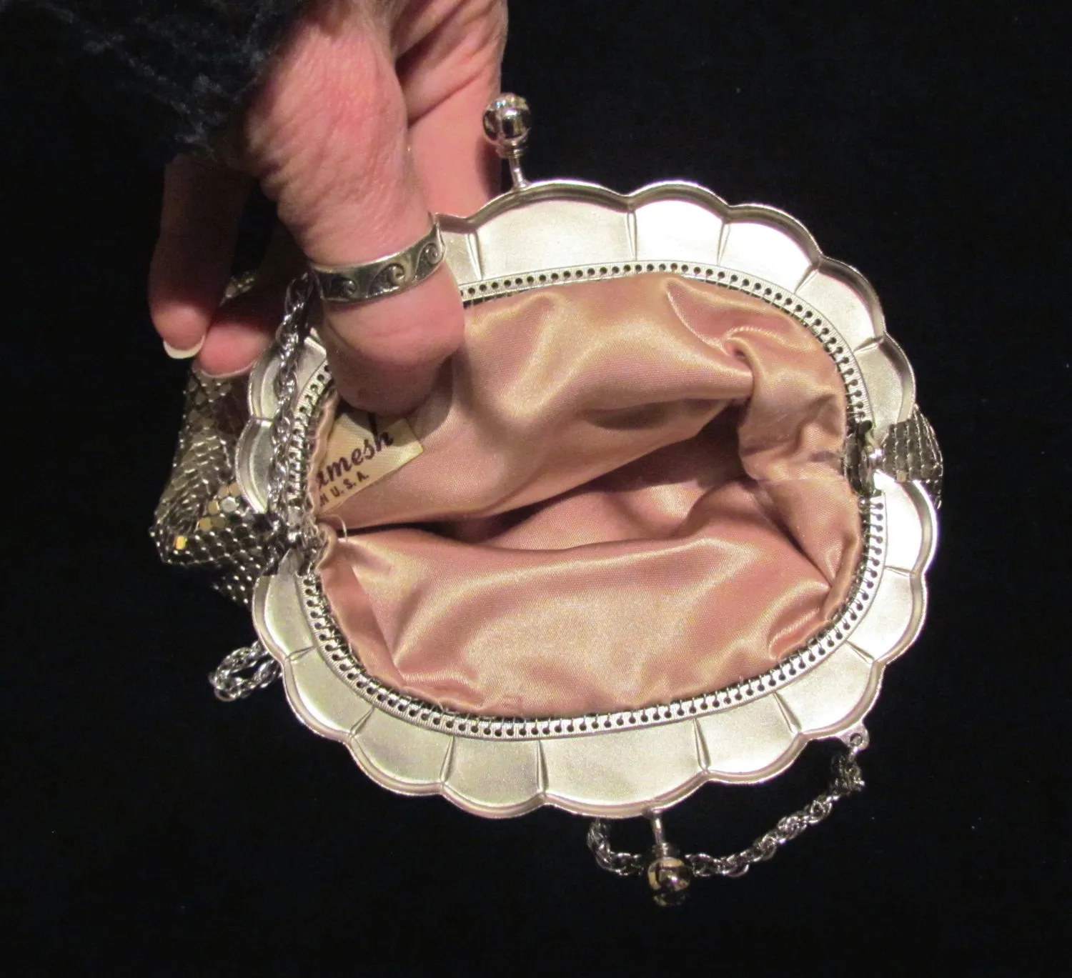 Duramesh Silver Mesh Rhinestone Purse 1940's Glomesh Purse Unused Wedding Formal Evening Bag