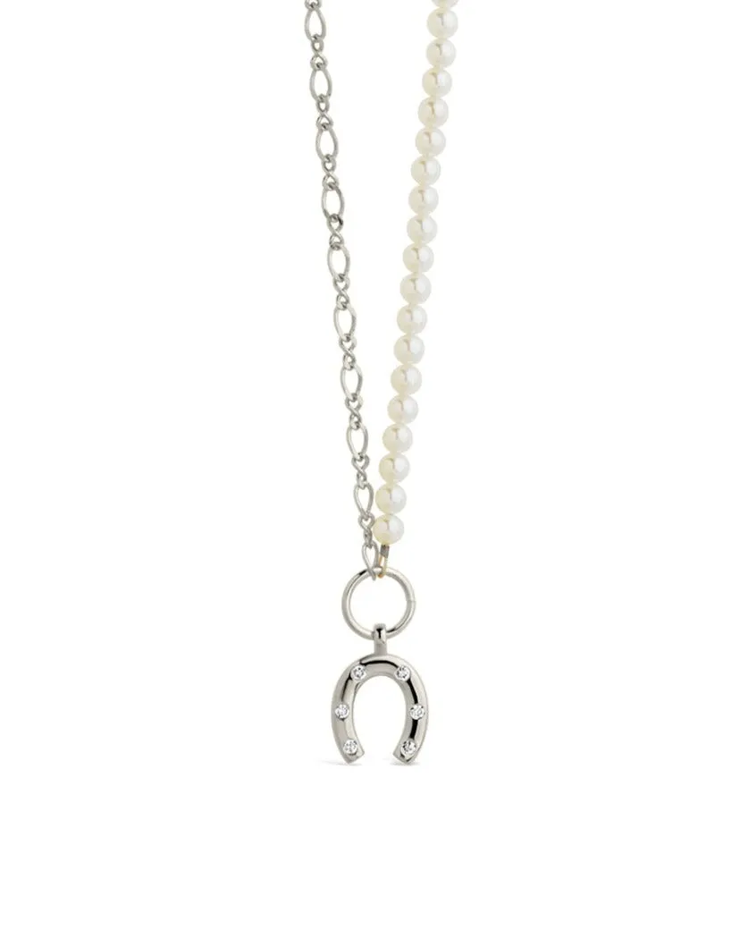 Elva Pearl CZ Horsehoe Necklace