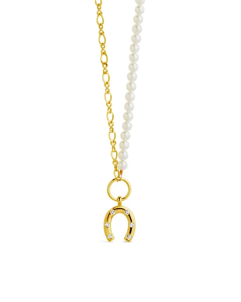 Elva Pearl CZ Horsehoe Necklace