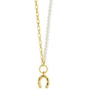 Elva Pearl CZ Horsehoe Necklace