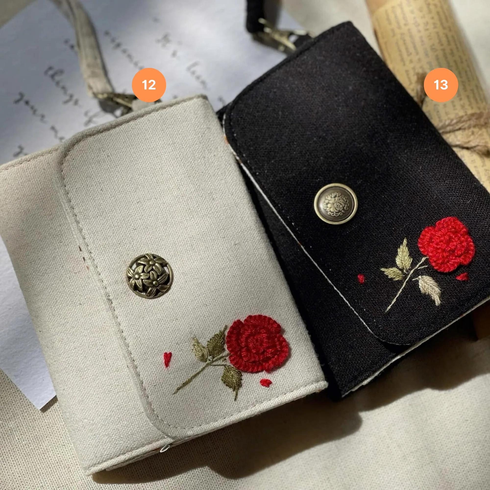 Embroidered linen wallet, Compact Women Wallet, handheld wallet,women wallet,embroidered purse, embroidery wallet,card wallet