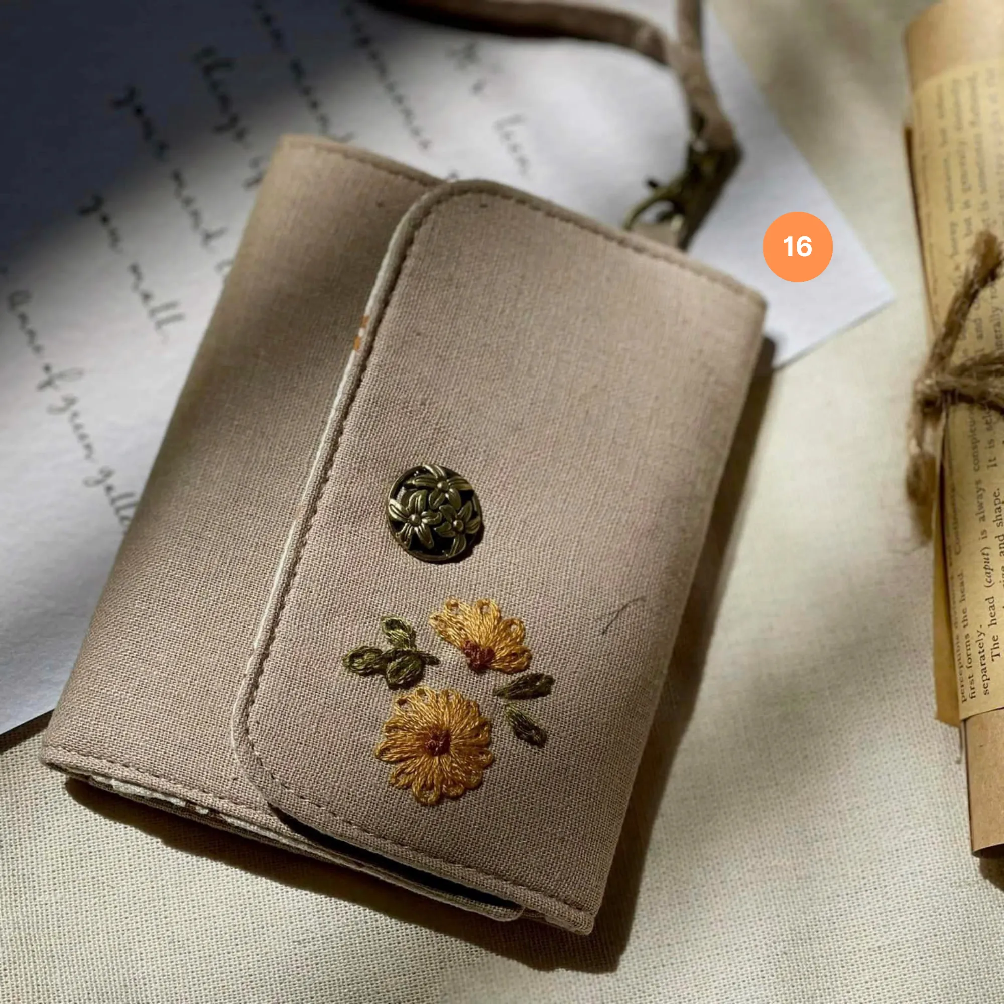 Embroidered linen wallet, Compact Women Wallet, handheld wallet,women wallet,embroidered purse, embroidery wallet,card wallet