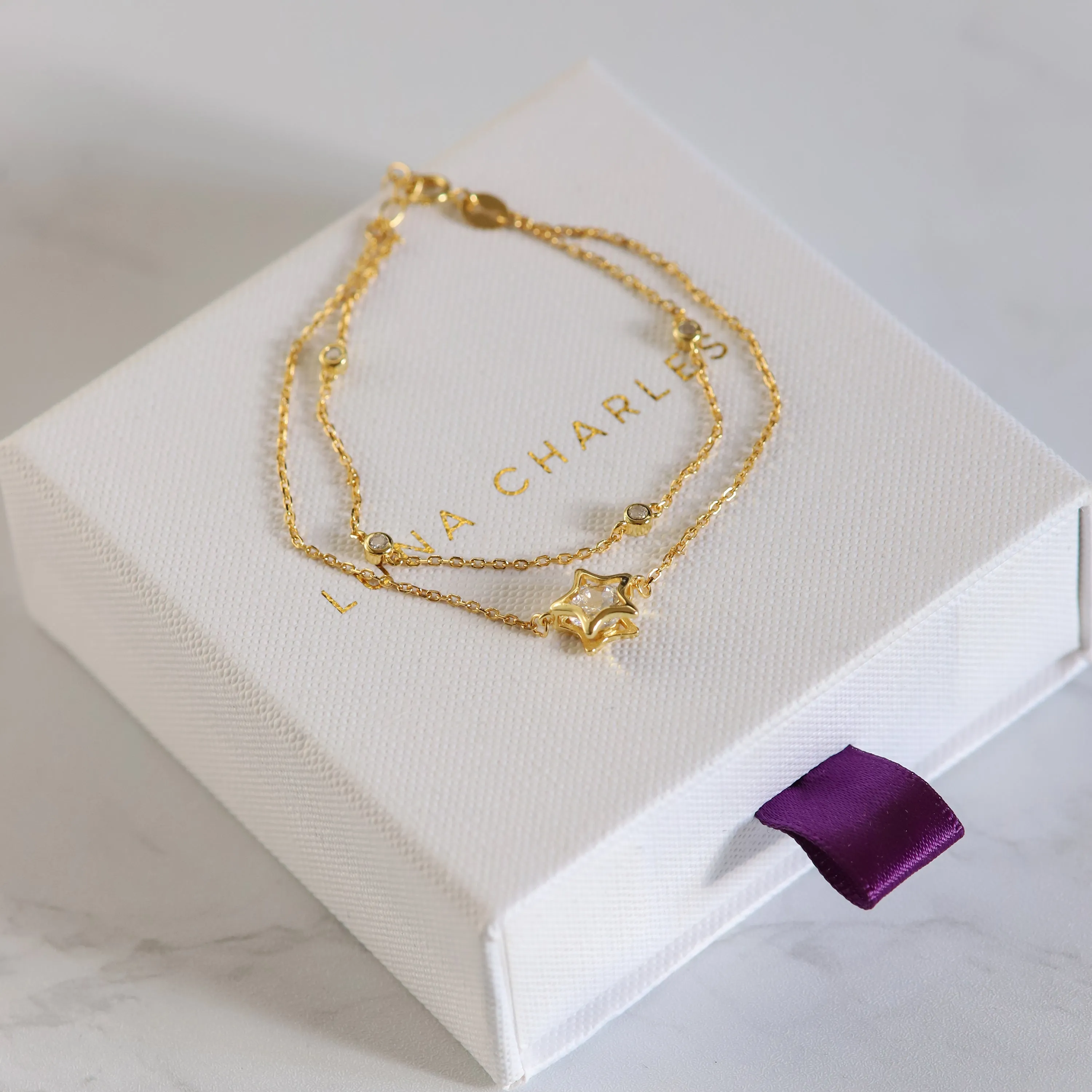 Esha Double Chain Star Bracelet | 18k Gold Plated
