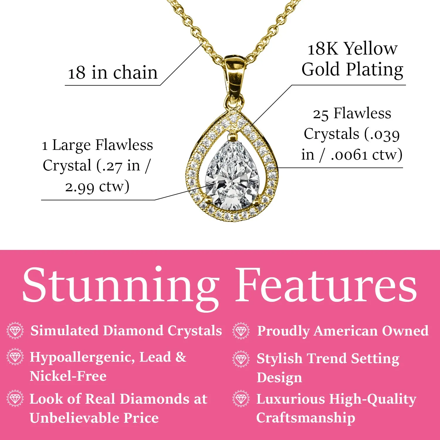 Isabel 18k White Gold Plated Halo Teardrop Necklace with CZ Crystals