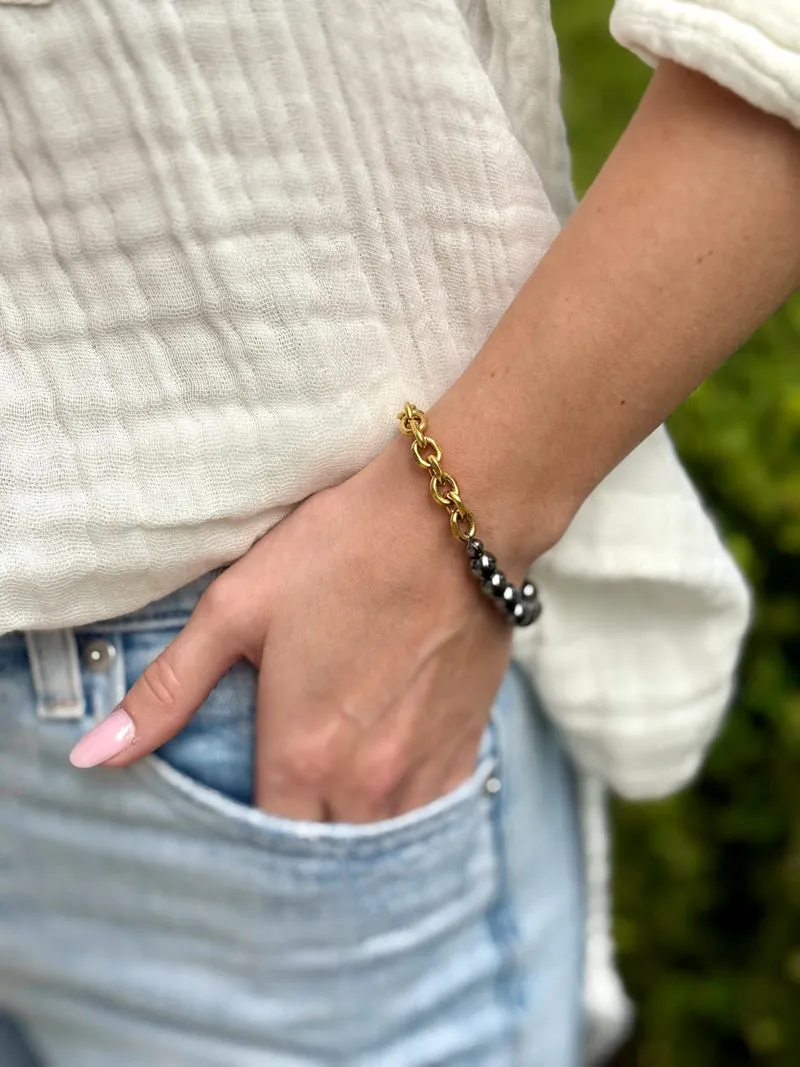 Lady Liberty Stretch Bracelet - Gold/Hematite