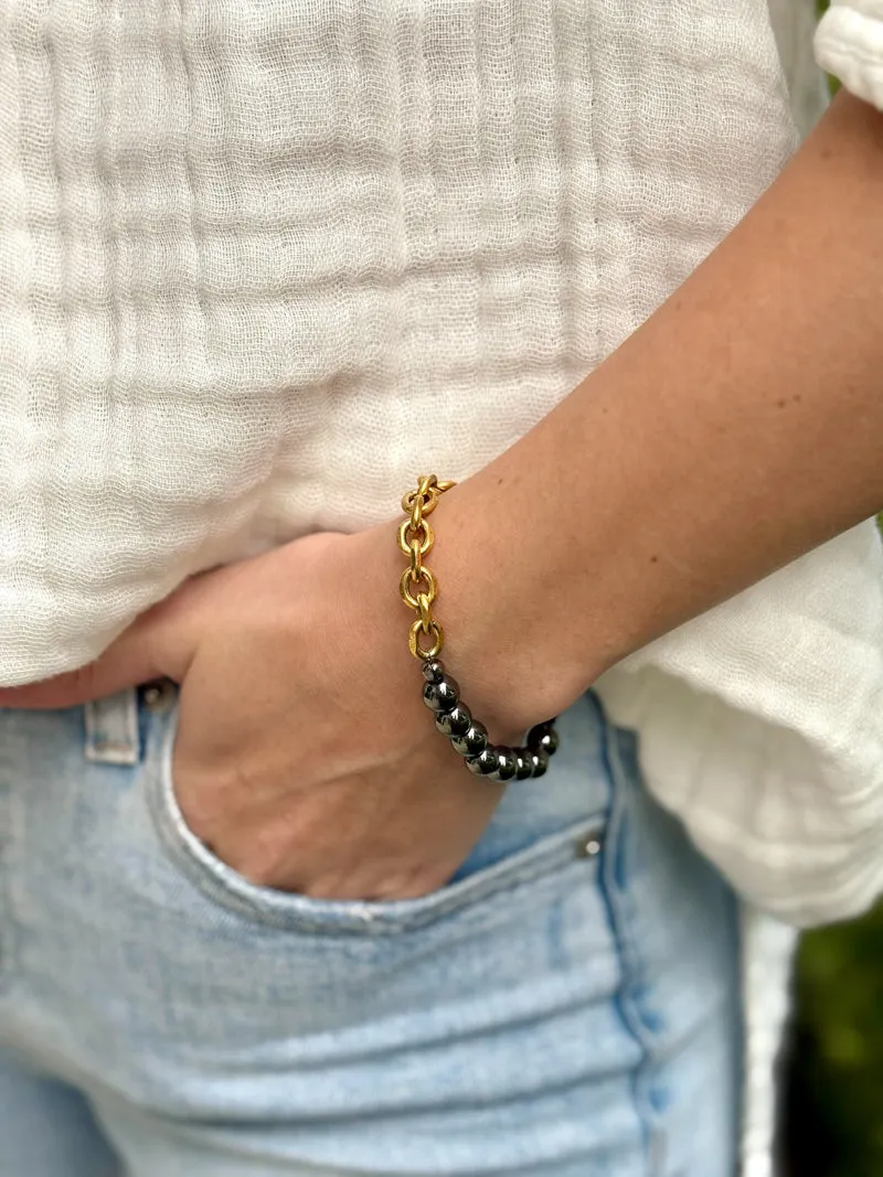 Lady Liberty Stretch Bracelet - Gold/Hematite