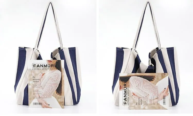 Large Capacity Striped Canvas Tote Bag