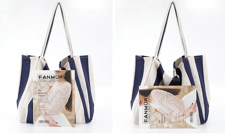 Large Capacity Striped Canvas Tote Bag
