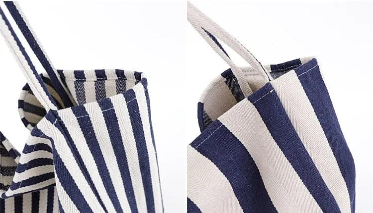Large Capacity Striped Canvas Tote Bag