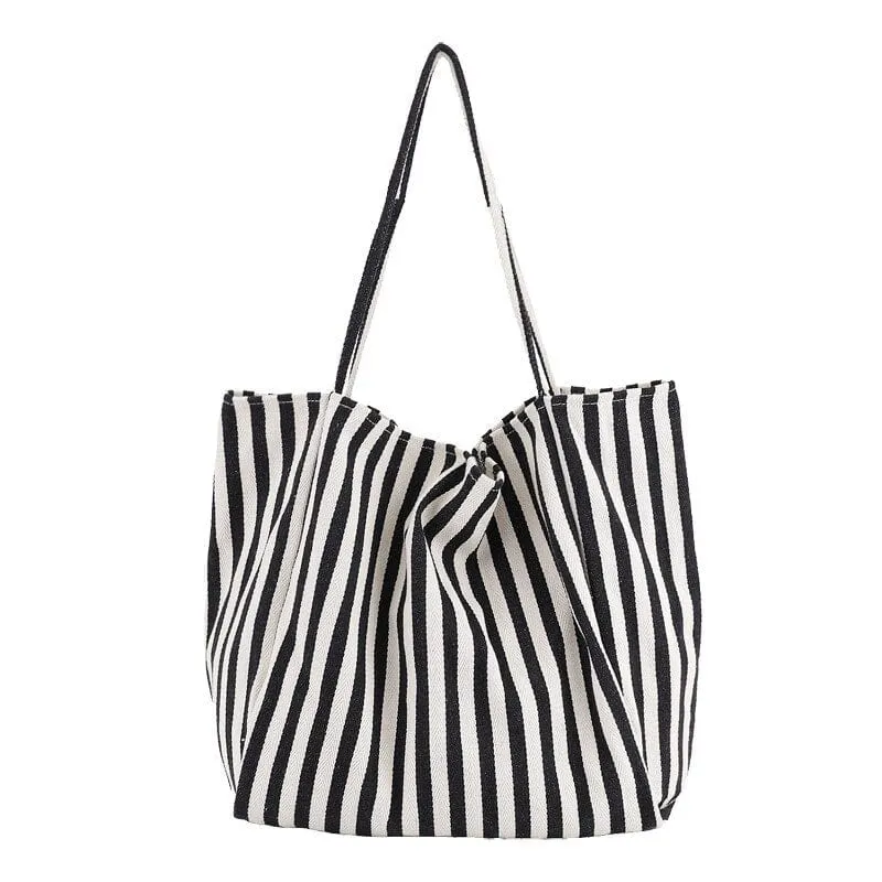 Large Capacity Striped Canvas Tote Bag