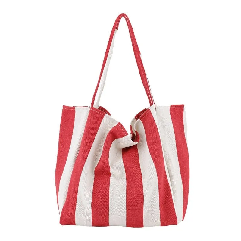 Large Capacity Striped Canvas Tote Bag