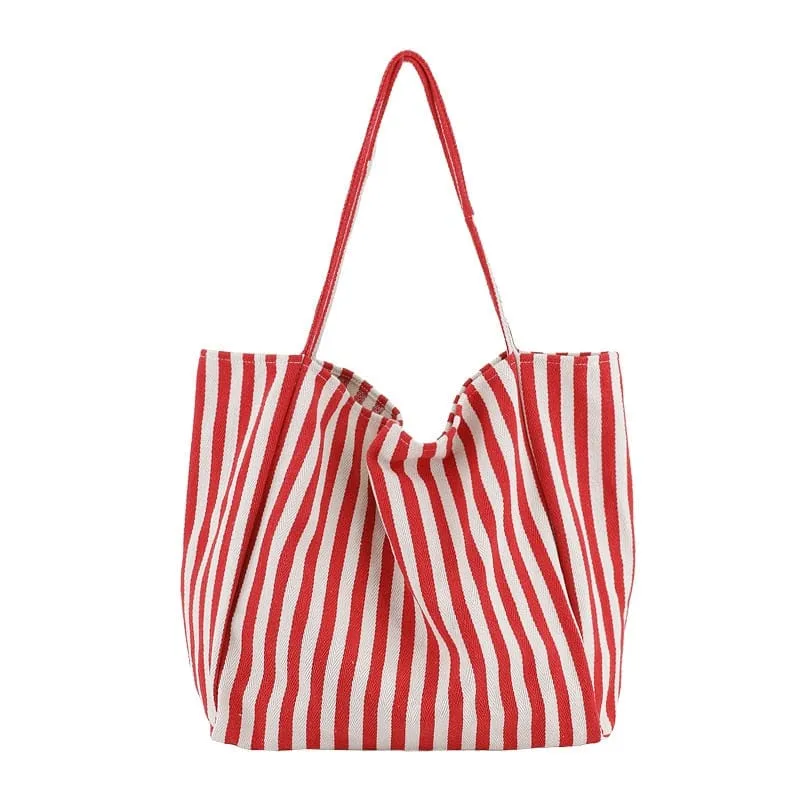 Large Capacity Striped Canvas Tote Bag