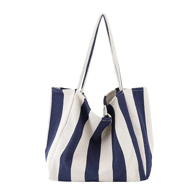 Large Capacity Striped Canvas Tote Bag