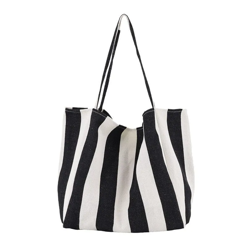 Large Capacity Striped Canvas Tote Bag
