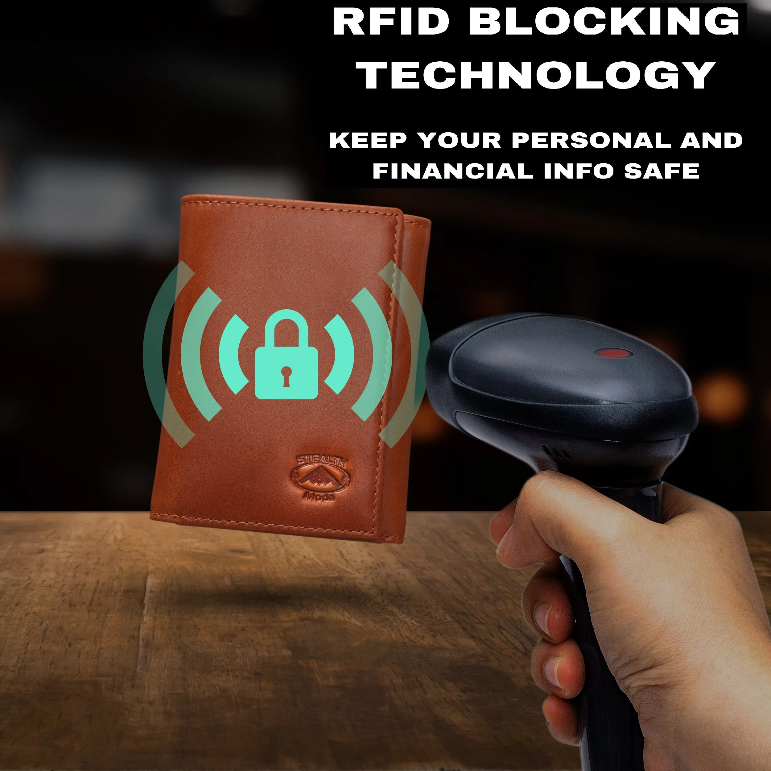 Light Brown Trifold Leather Wallet With RFID Blocking and ID Window