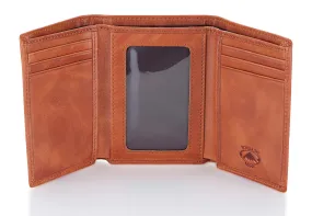 Light Brown Trifold Leather Wallet With RFID Blocking and ID Window
