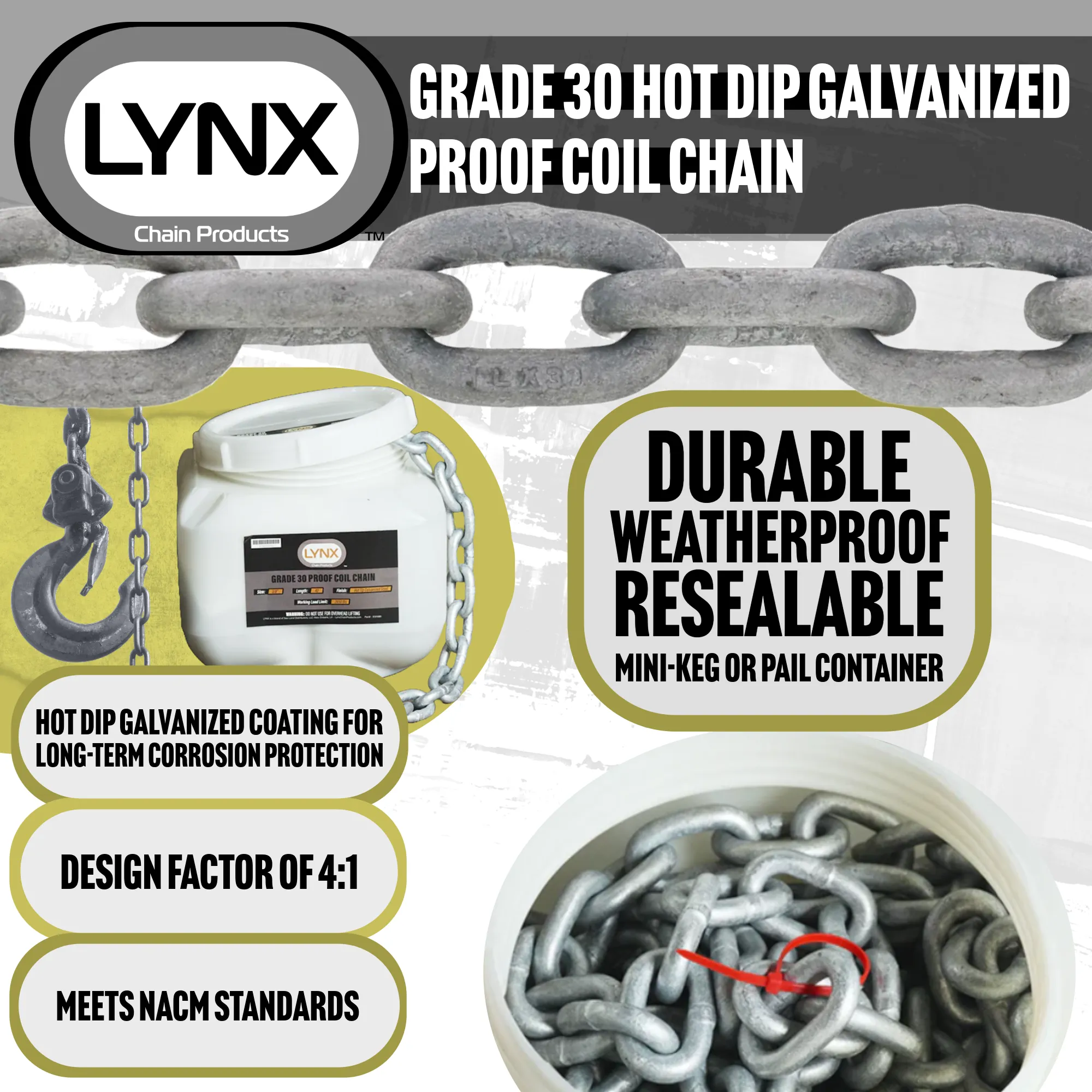 Lynx Grade 30 Hot Dip Galvanized Chain