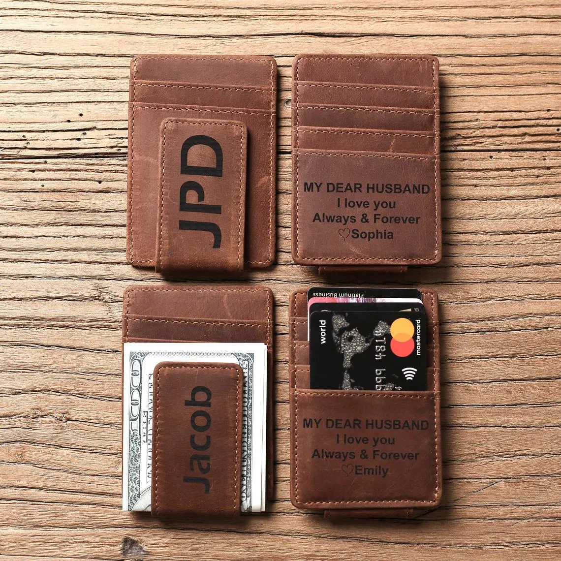Money Clip Wallet, Personalized Leather Money Clip, Mens Money Clip Engraved MC01