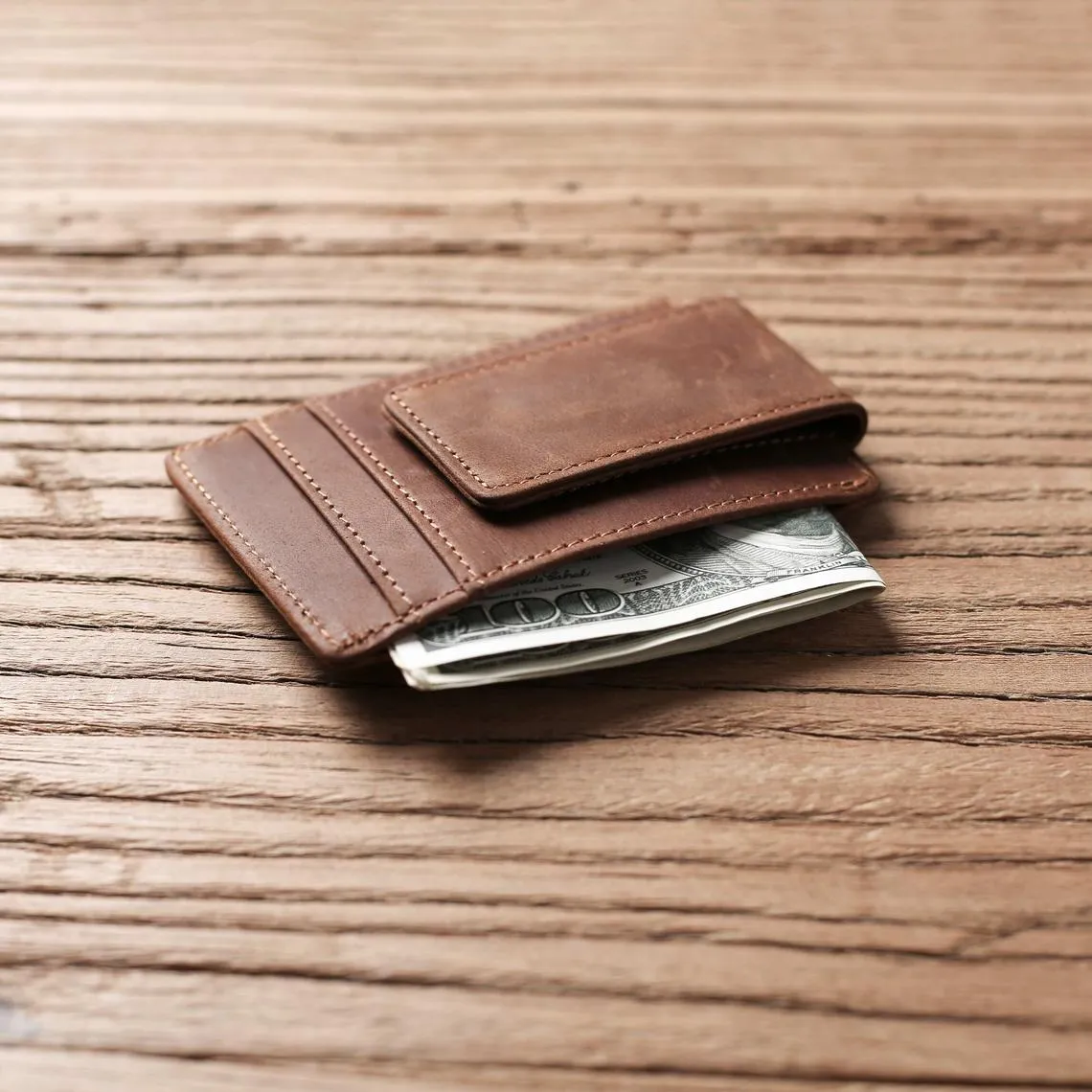 Money Clip Wallet, Personalized Leather Money Clip, Mens Money Clip Engraved MC01