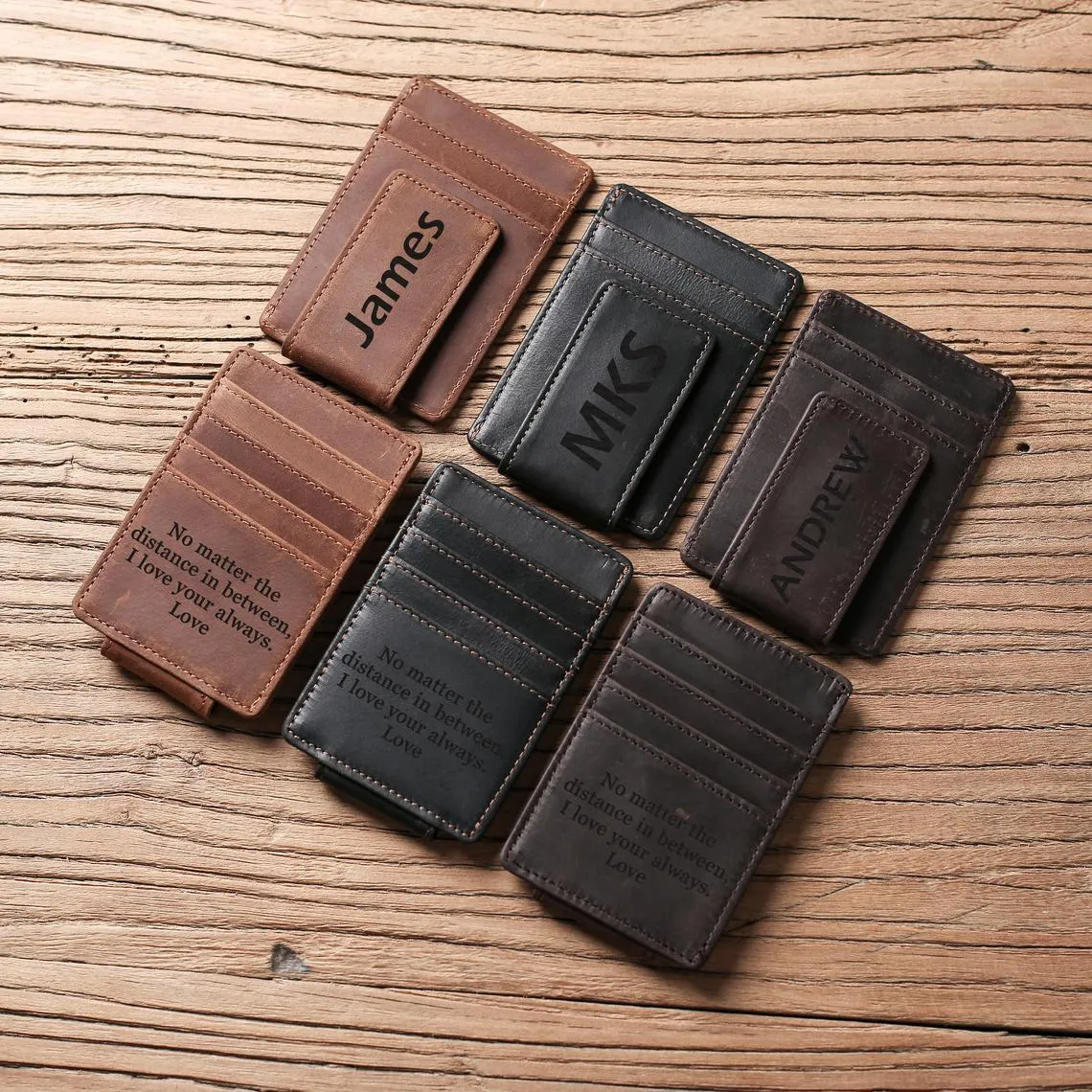 Money Clip Wallet, Personalized Leather Money Clip, Mens Money Clip Engraved MC01