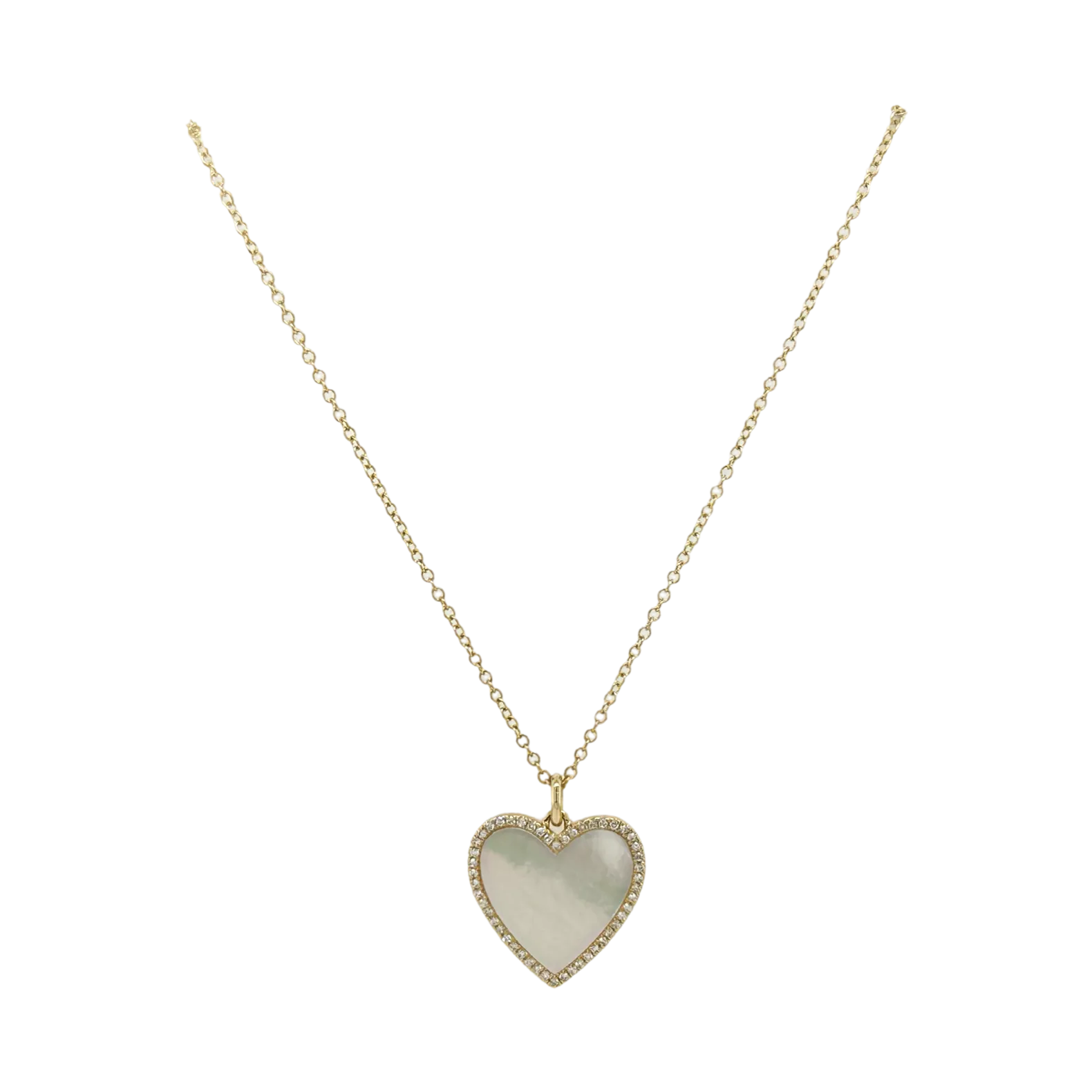 MOTHER OF PEARL & DIAMOND HEART NECKLACE
