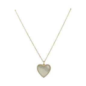 MOTHER OF PEARL & DIAMOND HEART NECKLACE