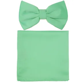 New formal men's pre tied Bow tie & Pocket Square Hankie solid prom