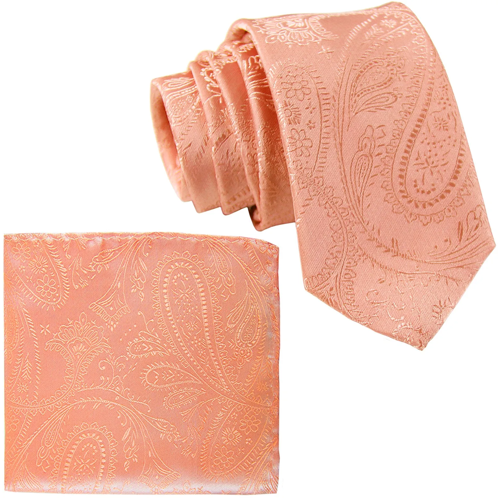 New Men's 2.5" skinny polyester Woven necktie & hankie set paisley wedding